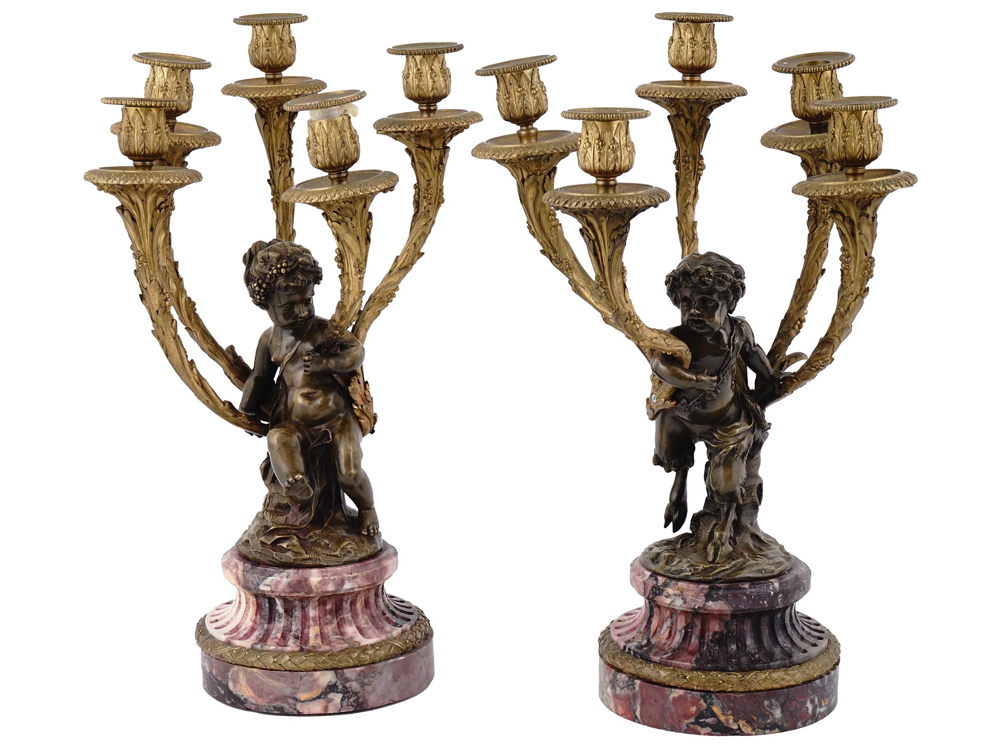 ANTIQUE AFTER CLODION ORMOLU MARBLE CANDELABRA PIC-0